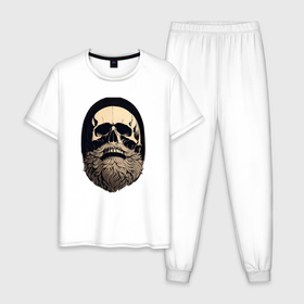 Мужская пижама хлопок с принтом Винтажный  череп с бородой в Санкт-Петербурге, 100% хлопок | брюки и футболка прямого кроя, без карманов, на брюках мягкая резинка на поясе и по низу штанин
 | 