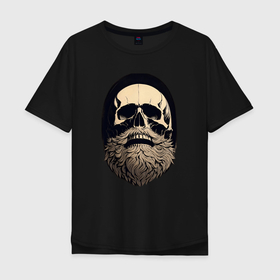 Мужская футболка хлопок Oversize с принтом Винтажный  череп с бородой в Санкт-Петербурге, 100% хлопок | свободный крой, круглый ворот, “спинка” длиннее передней части | 