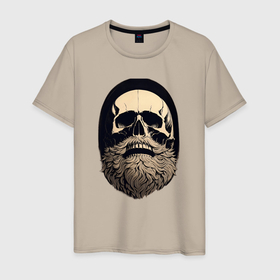 Мужская футболка хлопок с принтом Винтажный  череп с бородой в Санкт-Петербурге, 100% хлопок | прямой крой, круглый вырез горловины, длина до линии бедер, слегка спущенное плечо. | 