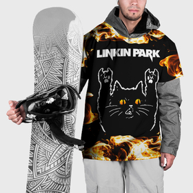 Накидка на куртку 3D с принтом Linkin Park рок кот и огонь в Белгороде, 100% полиэстер |  | Тематика изображения на принте: 