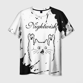 Мужская футболка 3D с принтом Nightwish рок кот на светлом фоне в Санкт-Петербурге, 100% полиэфир | прямой крой, круглый вырез горловины, длина до линии бедер | Тематика изображения на принте: 