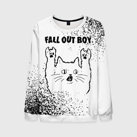 Мужской свитшот 3D с принтом Fall Out Boy рок кот на светлом фоне в Екатеринбурге, 100% полиэстер с мягким внутренним слоем | круглый вырез горловины, мягкая резинка на манжетах и поясе, свободная посадка по фигуре | 