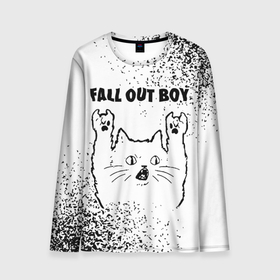 Мужской лонгслив 3D с принтом Fall Out Boy рок кот на светлом фоне , 100% полиэстер | длинные рукава, круглый вырез горловины, полуприлегающий силуэт | 