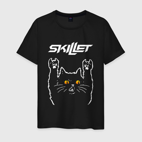 Мужская футболка хлопок с принтом Skillet rock cat в Санкт-Петербурге, 100% хлопок | прямой крой, круглый вырез горловины, длина до линии бедер, слегка спущенное плечо. | Тематика изображения на принте: 