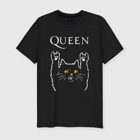 Мужская футболка хлопок Slim с принтом Queen rock cat в Санкт-Петербурге, 92% хлопок, 8% лайкра | приталенный силуэт, круглый вырез ворота, длина до линии бедра, короткий рукав | 