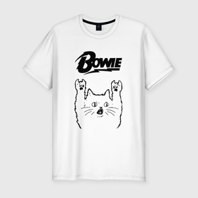 Мужская футболка хлопок Slim с принтом David Bowie   rock cat в Санкт-Петербурге, 92% хлопок, 8% лайкра | приталенный силуэт, круглый вырез ворота, длина до линии бедра, короткий рукав | 