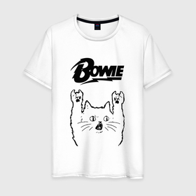Мужская футболка хлопок с принтом David Bowie   rock cat в Санкт-Петербурге, 100% хлопок | прямой крой, круглый вырез горловины, длина до линии бедер, слегка спущенное плечо. | 