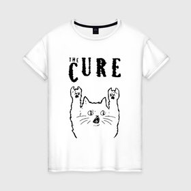 Женская футболка хлопок с принтом The Cure   rock cat в Новосибирске, 100% хлопок | прямой крой, круглый вырез горловины, длина до линии бедер, слегка спущенное плечо | 