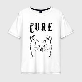 Мужская футболка хлопок Oversize с принтом The Cure   rock cat в Петрозаводске, 100% хлопок | свободный крой, круглый ворот, “спинка” длиннее передней части | Тематика изображения на принте: 