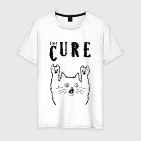 Мужская футболка хлопок с принтом The Cure   rock cat в Новосибирске, 100% хлопок | прямой крой, круглый вырез горловины, длина до линии бедер, слегка спущенное плечо. | Тематика изображения на принте: 