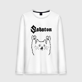 Мужской лонгслив хлопок с принтом Sabaton   rock cat в Санкт-Петербурге, 100% хлопок |  | Тематика изображения на принте: 