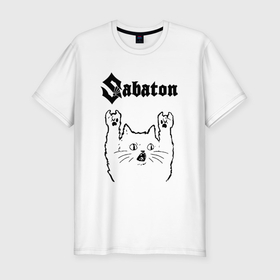 Мужская футболка хлопок Slim с принтом Sabaton   rock cat в Тюмени, 92% хлопок, 8% лайкра | приталенный силуэт, круглый вырез ворота, длина до линии бедра, короткий рукав | 