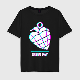 Мужская футболка хлопок Oversize с принтом Green Day glitch rock в Курске, 100% хлопок | свободный крой, круглый ворот, “спинка” длиннее передней части | 