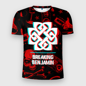 Мужская футболка 3D Slim с принтом Breaking Benjamin rock glitch в Курске, 100% полиэстер с улучшенными характеристиками | приталенный силуэт, круглая горловина, широкие плечи, сужается к линии бедра | 