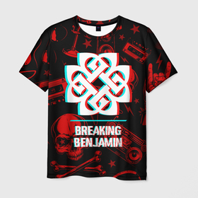 Мужская футболка 3D с принтом Breaking Benjamin rock glitch в Екатеринбурге, 100% полиэфир | прямой крой, круглый вырез горловины, длина до линии бедер | 