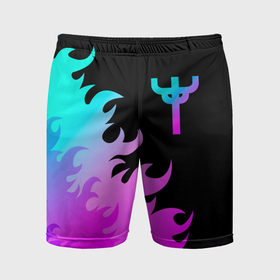 Мужские шорты спортивные с принтом Judas Priest неоновый огонь в Кировске,  |  | Тематика изображения на принте: 