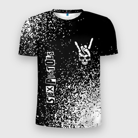 Мужская футболка 3D Slim с принтом Sex Pistols и рок символ на темном фоне в Тюмени, 100% полиэстер с улучшенными характеристиками | приталенный силуэт, круглая горловина, широкие плечи, сужается к линии бедра | Тематика изображения на принте: 