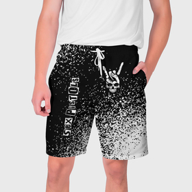 Мужские шорты 3D с принтом Sex Pistols и рок символ на темном фоне в Санкт-Петербурге,  полиэстер 100% | прямой крой, два кармана без застежек по бокам. Мягкая трикотажная резинка на поясе, внутри которой широкие завязки. Длина чуть выше колен | 