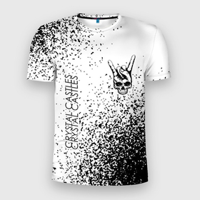 Мужская футболка 3D Slim с принтом Crystal Castles и рок символ на светлом фоне в Белгороде, 100% полиэстер с улучшенными характеристиками | приталенный силуэт, круглая горловина, широкие плечи, сужается к линии бедра | 