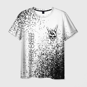 Мужская футболка 3D с принтом Crystal Castles и рок символ на светлом фоне , 100% полиэфир | прямой крой, круглый вырез горловины, длина до линии бедер | 