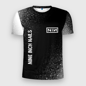Мужская футболка 3D Slim с принтом Nine Inch Nails glitch на темном фоне: надпись, символ в Курске, 100% полиэстер с улучшенными характеристиками | приталенный силуэт, круглая горловина, широкие плечи, сужается к линии бедра | Тематика изображения на принте: 