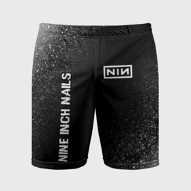 Мужские шорты спортивные с принтом Nine Inch Nails glitch на темном фоне: надпись, символ в Курске,  |  | Тематика изображения на принте: 