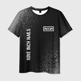 Мужская футболка 3D с принтом Nine Inch Nails glitch на темном фоне: надпись, символ в Курске, 100% полиэфир | прямой крой, круглый вырез горловины, длина до линии бедер | Тематика изображения на принте: 