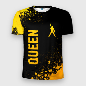 Мужская футболка 3D Slim с принтом Queen   gold gradient: надпись, символ в Курске, 100% полиэстер с улучшенными характеристиками | приталенный силуэт, круглая горловина, широкие плечи, сужается к линии бедра | Тематика изображения на принте: 