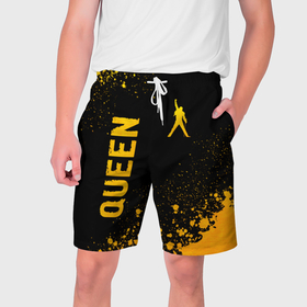 Мужские шорты 3D с принтом Queen   gold gradient: надпись, символ в Курске,  полиэстер 100% | прямой крой, два кармана без застежек по бокам. Мягкая трикотажная резинка на поясе, внутри которой широкие завязки. Длина чуть выше колен | 