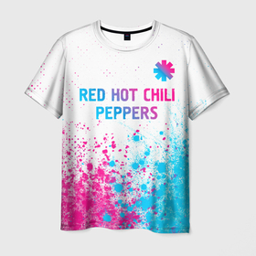 Мужская футболка 3D с принтом Red Hot Chili Peppers neon gradient style: символ сверху в Новосибирске, 100% полиэфир | прямой крой, круглый вырез горловины, длина до линии бедер | 