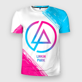 Мужская футболка 3D Slim с принтом Linkin Park neon gradient style в Кировске, 100% полиэстер с улучшенными характеристиками | приталенный силуэт, круглая горловина, широкие плечи, сужается к линии бедра | 