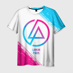 Мужская футболка 3D с принтом Linkin Park neon gradient style в Кировске, 100% полиэфир | прямой крой, круглый вырез горловины, длина до линии бедер | 
