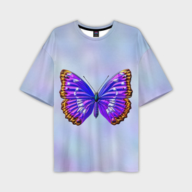 Мужская футболка oversize 3D с принтом Сине сиреневая бабочка в Белгороде,  |  | 
