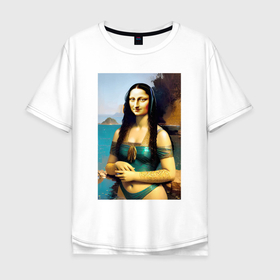 Мужская футболка хлопок Oversize с принтом Мона Лиза на пляже   Биарриц   Франция , 100% хлопок | свободный крой, круглый ворот, “спинка” длиннее передней части | 