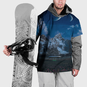 Накидка на куртку 3D с принтом Ночные горы в природе и небо с нло в Санкт-Петербурге, 100% полиэстер |  | Тематика изображения на принте: 