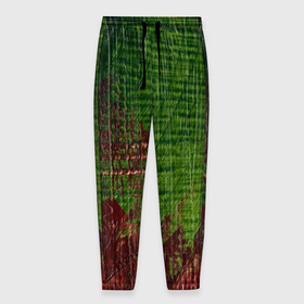 Мужские брюки 3D с принтом Зелёная и бордовая текстура в Санкт-Петербурге, 100% полиэстер | манжеты по низу, эластичный пояс регулируется шнурком, по бокам два кармана без застежек, внутренняя часть кармана из мелкой сетки | 