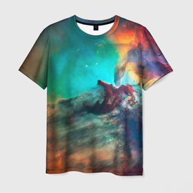Мужская футболка 3D с принтом Аморфный цветастый космос , 100% полиэфир | прямой крой, круглый вырез горловины, длина до линии бедер | 