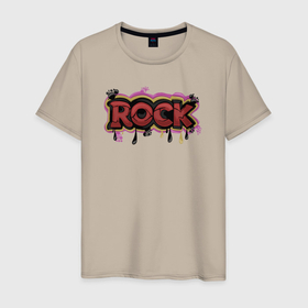 Мужская футболка хлопок с принтом Rock graffiti в Тюмени, 100% хлопок | прямой крой, круглый вырез горловины, длина до линии бедер, слегка спущенное плечо. | 