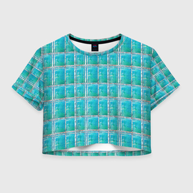 Женская футболка Crop-top 3D с принтом Бирюзовая клетка , 100% полиэстер | круглая горловина, длина футболки до линии талии, рукава с отворотами | 