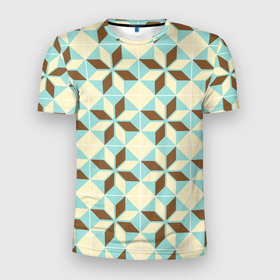 Мужская футболка 3D Slim с принтом Brown blue pattern в Екатеринбурге, 100% полиэстер с улучшенными характеристиками | приталенный силуэт, круглая горловина, широкие плечи, сужается к линии бедра | 