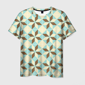 Мужская футболка 3D с принтом Brown blue pattern , 100% полиэфир | прямой крой, круглый вырез горловины, длина до линии бедер | Тематика изображения на принте: 