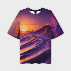 Мужская футболка oversize 3D с принтом Закат над пурпурными волнами ,  |  | 