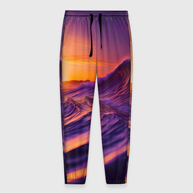 Мужские брюки 3D с принтом Закат над пурпурными волнами в Санкт-Петербурге, 100% полиэстер | манжеты по низу, эластичный пояс регулируется шнурком, по бокам два кармана без застежек, внутренняя часть кармана из мелкой сетки | 