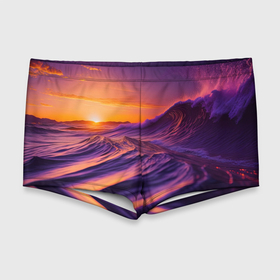 Мужские купальные плавки 3D с принтом Закат над пурпурными волнами в Курске, Полиэстер 85%, Спандекс 15% |  | Тематика изображения на принте: 
