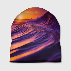 Шапка 3D с принтом Закат над пурпурными волнами в Новосибирске, 100% полиэстер | универсальный размер, печать по всей поверхности изделия | Тематика изображения на принте: 