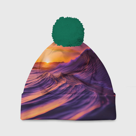 Шапка 3D c помпоном с принтом Закат над пурпурными волнами в Тюмени, 100% полиэстер | универсальный размер, печать по всей поверхности изделия | 