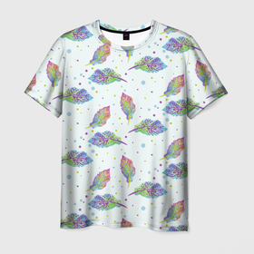 Мужская футболка 3D с принтом Цветные листочки в Белгороде, 100% полиэфир | прямой крой, круглый вырез горловины, длина до линии бедер | 