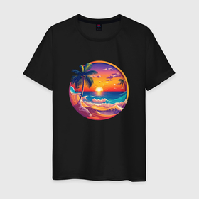 Мужская футболка хлопок с принтом Морской пляж на закате в Белгороде, 100% хлопок | прямой крой, круглый вырез горловины, длина до линии бедер, слегка спущенное плечо. | Тематика изображения на принте: 