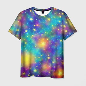 Мужская футболка 3D с принтом Звездный космос, сияющий волшебством. в Курске, 100% полиэфир | прямой крой, круглый вырез горловины, длина до линии бедер | 