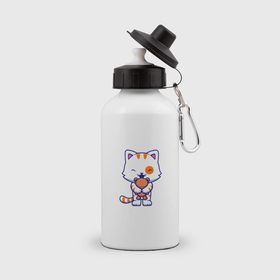 Бутылка спортивная с принтом Милый мультяшный кот с игрушкой в Кировске, металл | емкость — 500 мл, в комплекте две пластиковые крышки и карабин для крепления | 